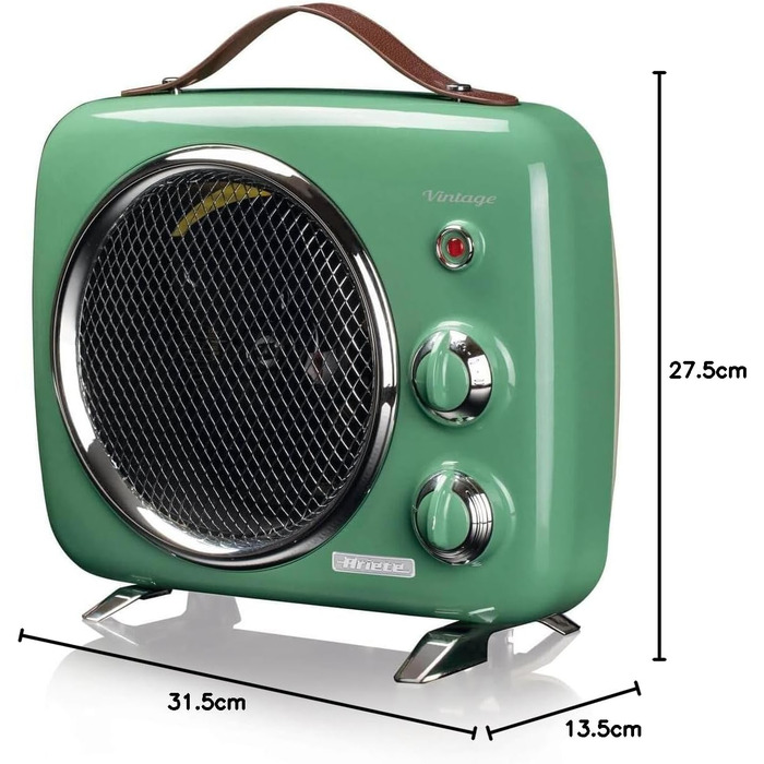 Тепловентиляторний обігрівач, холод та тепло, регульований термостат, ручка для перенесення, 2000 Вт, зелений, 808 Vintage