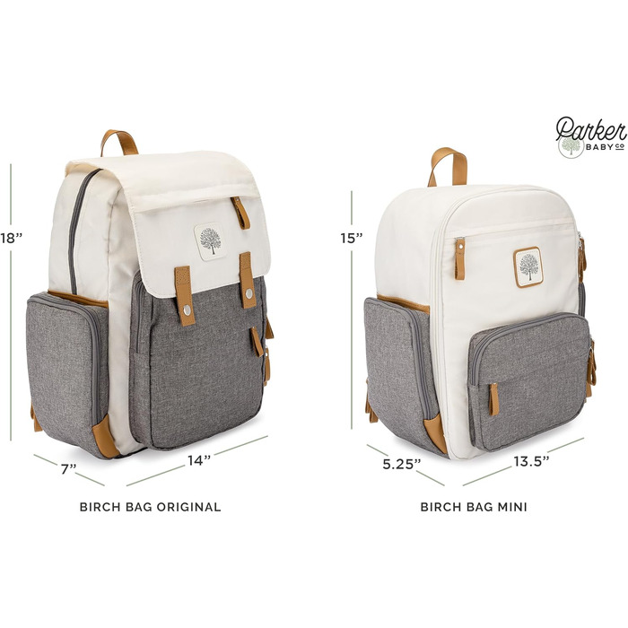 Пеленальний рюкзак Parker - велика пеленальна сумка з ізольованими кишенями, ременями для коляски та пеленальним килимком - 'Birch