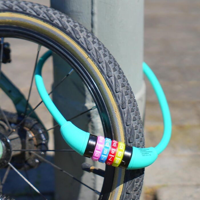 Велосипедний замок Prophete, дитячий кодовий замок з цифрами, 4-значний код, з можливістю самостійного налаштування, розміри 650 мм, діаметр 10 мм, бірюзовий