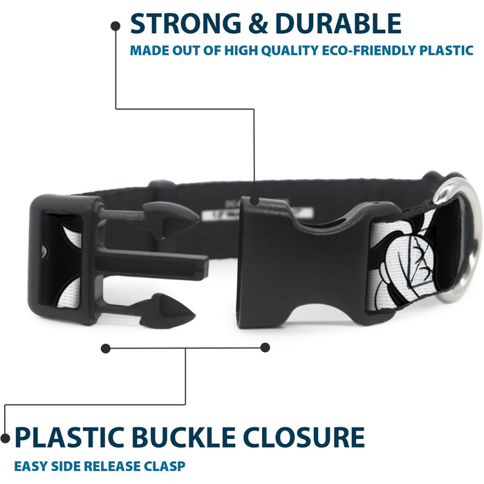 Нашийник для собак Buckle-Down Кошмар перед Різдвом, Zero, чорно-білий, ширина 22.9-38.1 см, для собак з обхватом шиї 22.9-38.1 см, розмір S