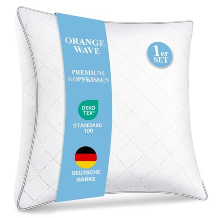 Помаранчева хвиляста подушка 80x80 см - Високоякісна подушка для сну з мікрофібри, м&39яка та дихаюча, подушка готельної якості для сну на спині, боці та животі, сертифікована Oeko-Tex, 80x80x25 см, 1