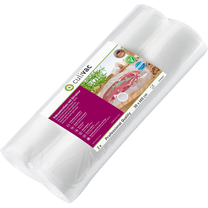 Рулони фольги 30x600 см Вакуумні рулони Pro для вакуумного пакувальника Фольгований ущільнювач Вакуумний пакувальник без BPA Рулонний вакуумний пакувальник Вакуумний пакувальник Рулони Пакети з фольги Вакуумні пакети Рулони 30x600см 2 рулони прозорі, 2