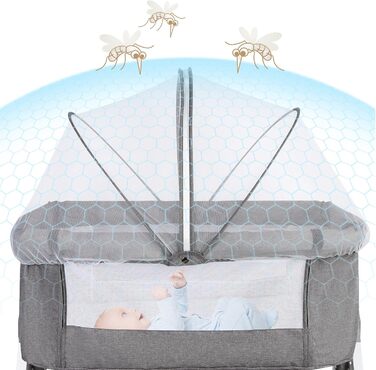 Дитяче ліжечко OHMG Side-by-Side, дитяче ліжко, дитяча колиска, дитяче ліжко 3 в 1 для новонароджених, ліжко-гойдалка для дому та подорожей з колесами, регульована висота 6 шт. (сірий (80x40x100-115 см))