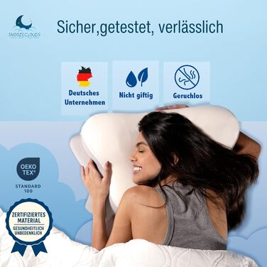 Ергономічна подушка - Ортопедична подушка для шиї з піни з ефектом пам&39яті - Подушка для сну на боці з 2 чохлами - Регульована висота - Сертифікована - Підтримує біль у шиї - Сірий/Білий