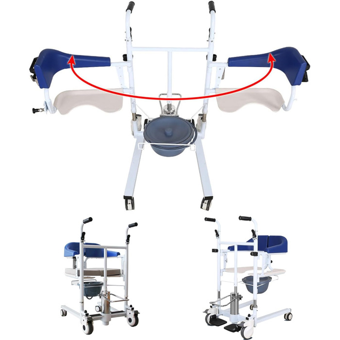 Гідравлічне крісло для перенесення пацієнта з розділеним сидінням на 180 для дому, багатофункціональне перенесення інвалідного крісла, регульована висота сидіння, крісло для душу зі спинкою та горщиком, Toile