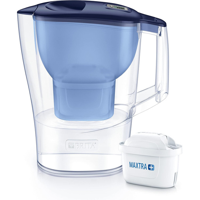 Фільтр для води BRITA Синій/міцний глечик Aluna, включаючи 1 картридж/фільтр MAXTRA, зменшує вміст вапняку, хлору та металів, повязаних з трубами, таких як мідь і свинець, у водопровідній воді