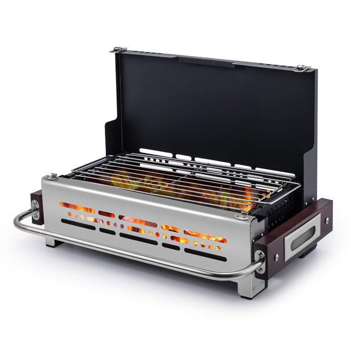 Портативний складаний гриль CHANGEMOORE, 46 см складаний гриль на вугіллі, регульована висота карбонової сітки, нержавіюча сталь 304, настільний гриль на вугіллі, ідеально підходить для кемпінгу, караванінгу та грилювання на свіжому повітрі