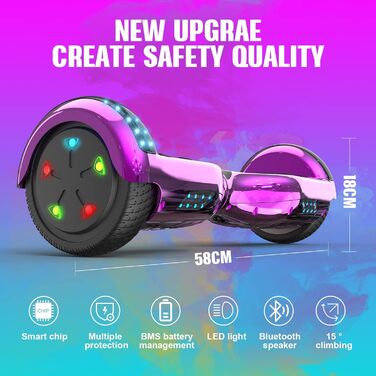 Гіроскутер GeekMe з сидінням – гіроскутери-карти з Bluetooth-динаміком та світлодіодними ліхтарями, подарунок для дітей, підлітків та дорослих, рожевий трояндовий