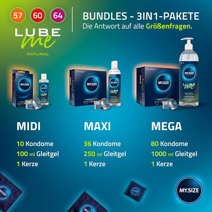 Набір MY.SIZE, презервативи 57, 60, 64 mm, лубрикант 100 мл, 9 шт