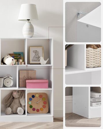 Книжкова полиця VASAGLE, полиця, кубічна полиця, окремостояча полиця, 11 відкритих відділень, можна використовувати горизонтально, вертикально або догори дном, 30 x 126 x 100 см, для вітальні, кабінету, офісу, біла LBC054T14 11 кубічна біла