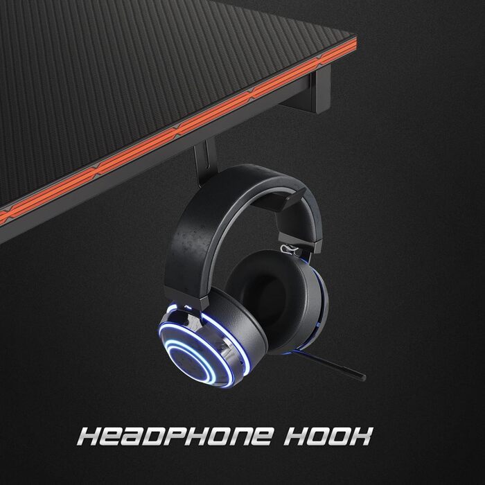 Ігровий стіл, 80 x 60 см Ергономічний комп'ютерний стіл, стіл з поверхнею з вуглецевого волокна, стійкий гачок для навушників для