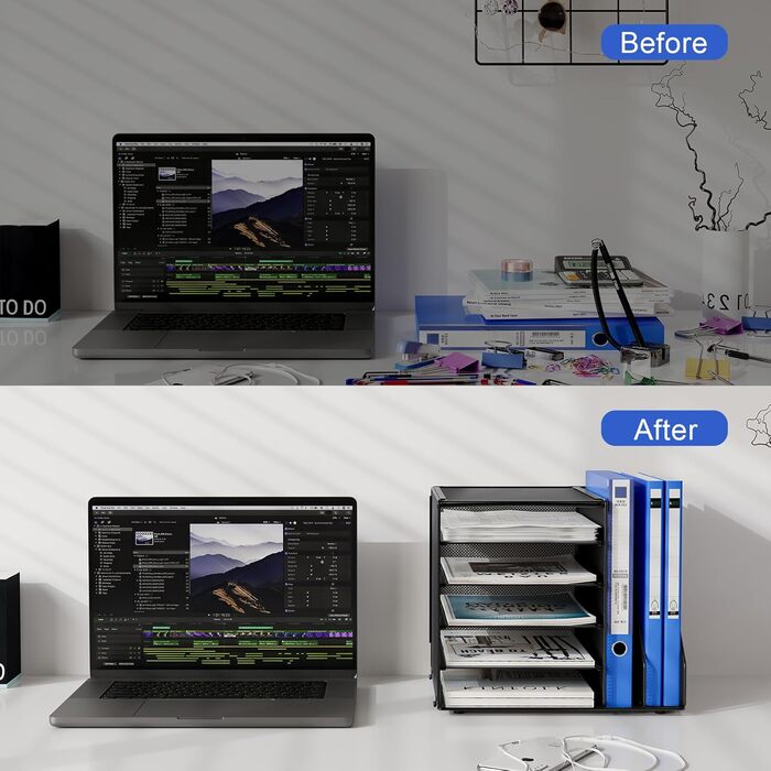 Металевий органайзер для офісного столу EasyPAG A4 із 7 кишеньками, тримач для документів, лоток для файлів, тримач для журналів, лоток для листів, органайзер для паперових журналів, чорний