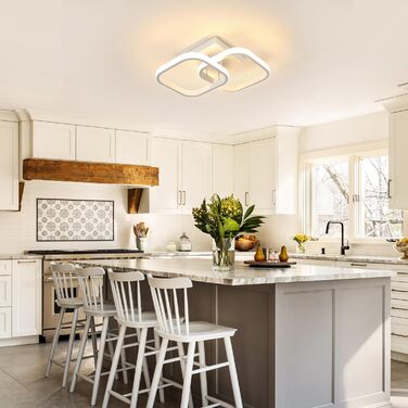 Стельовий світильник, світлодіодний стельовий світильник 18 Вт, сучасний креативний квадратний стельовий світильник 3000 K, стельові світильники для балконів, коридорів, гардеробів, спалень, ванних кімнат, білий