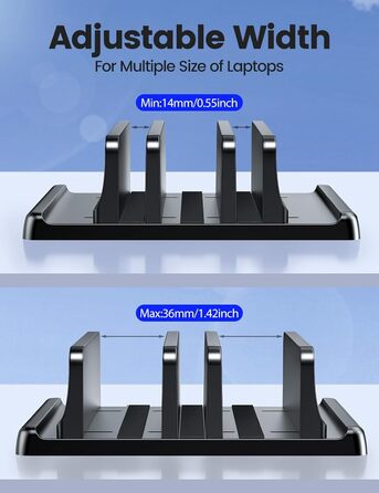 Вертикальна підставка для ноутбука - компактна та регульована, 5-в-1, з 3 слотами для MacBook, ноутбуків, iPad та ноутбуків до 17,3 дюймів - Чорна. Чорний / Schwarz