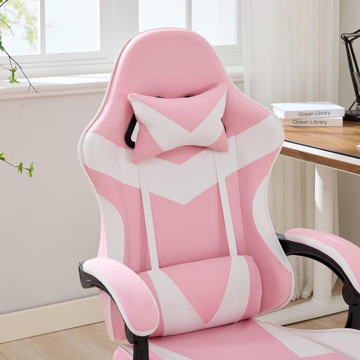 Геймерське крісло з підставкою для ніг та підголівником Ергономічне офісне крісло з поворотом на 360 Регулювання висоти Регулювання нахилу 90-155 Вантажопідйомність 136 кг Виготовлено з ПВХ шкіри Чорно-сірий (рожево-білий)