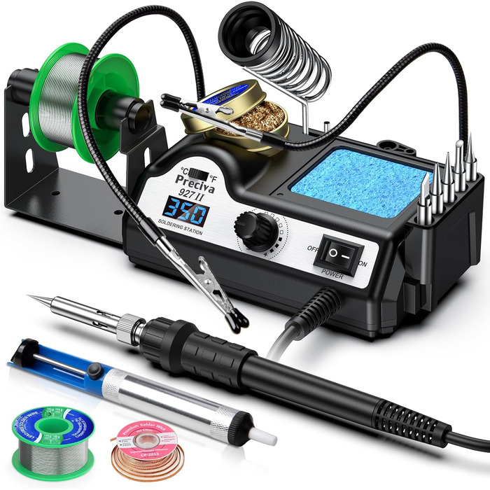 Паяльна станція, паяльник Preciva 60 Вт з дисплеєм і 2 допоміжними руками, регульована температура 90480C, режим очікування, паяль