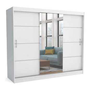 Шафа з дзеркалом шириною 240 см Windsor Tomy I Шафа для спальні з 2 рейками для одягу та полицями для одягу I Шафа Біла Біла - Дзеркало 240 см