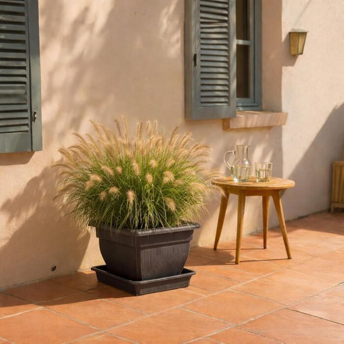 Кашпо BURI XL 48x48 см, великий квітковий горщик Горщик для рослин з резервуаром для води та блюдцем 30-літровий квітковий горщик для використання в приміщенні та на вулиці, антрацитового кольору УФ-стійкий, морозостійкий, надзвичайно міцний, антрацитовий