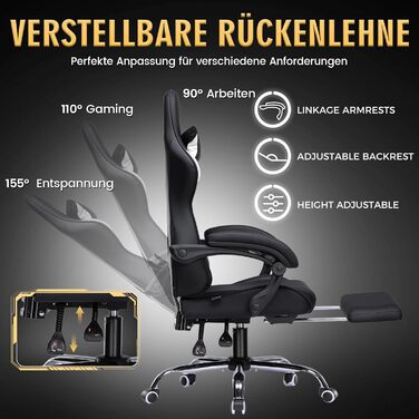 Ігрове крісло GTPLAYER - Ергономічне ігрове крісло з поперековою опорою, регульованою висотою, м&39яке, вантажопідйомність 150 кг, чорне