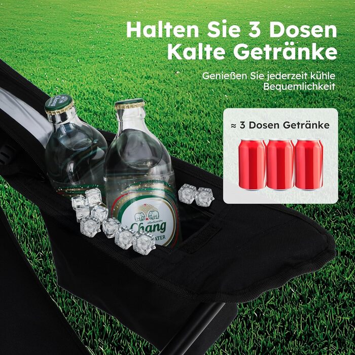 Комплект із 2 предметів Складаний стілець Кемпінговий стілець Зручний рибальський стілець з тримачем для напоїв та відділенням для охолодження, вантажопідйомність до 120 кг, Складаний рибальський стілець Садовий стілець Крісло-відкидне крісло Чорний