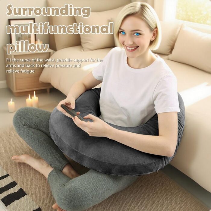 Подушка для читання для ігор, подушка для книги з підлокітником, U-подібна подушка для колін, ергономічна подушка Crealis, подушка для в&39язання гачком, опорна подушка для ліжка/дивана/підлоги для читання, гри, роботи, в&39язання гачком, темно-сіра