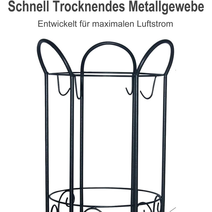 Підставка для парасольки з металу, Кругла підставка для парасольки, Тримач для парасольки універсальний, з 3 гачками та дощовиком, Окремо стояча підставка для парасольки, 60 x Ø 25 см (чорна)
