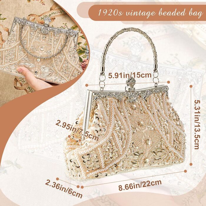 Елегантна вечірня сумочка-клатч Амілав у стилі 1920-х років з бісером для жінок, ідеальна для нареченої, гостей весілля, випускного, балу чи вечірки, колір шампань