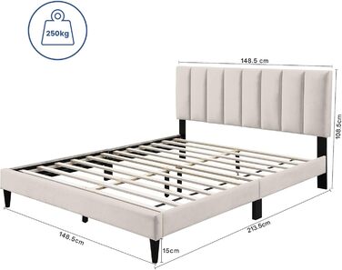 Ліжко Home Collective 140x200 см М&39яке ліжко з рейковою основою Каркас ліжка Двоспальне ліжко з м&39яким чохлом та м&39яким узголів&39ям з вертикальною стьобаною поверхнею Міцний каркас Високий комфорт сну Бежевий 140x200 см 140 x 200 см Бежевий (Стиль 