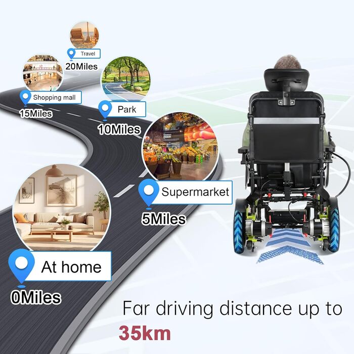 Електрична інвалідна коляска WEYRAL 20AH з функцією відкидання, складна електрична інвалідна коляска для тривалих подорожей на дистанції 35 км, електрична інвалідна коляска складна JT06G