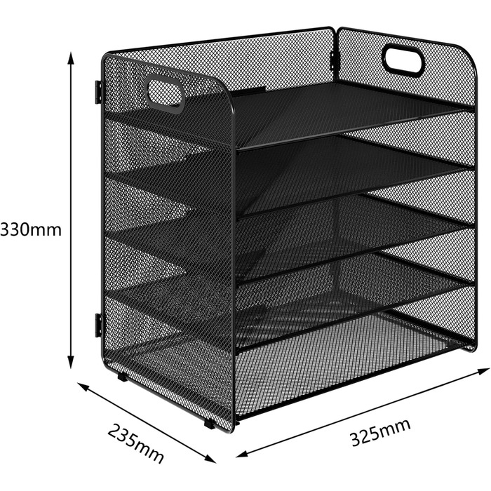Настільний органайзер для листів 5 відділень Металевий лоток для документів A4 Лоток для паперу Тримач для журналів Аксесуар-органайзер для офісу, дому, школи, чорний