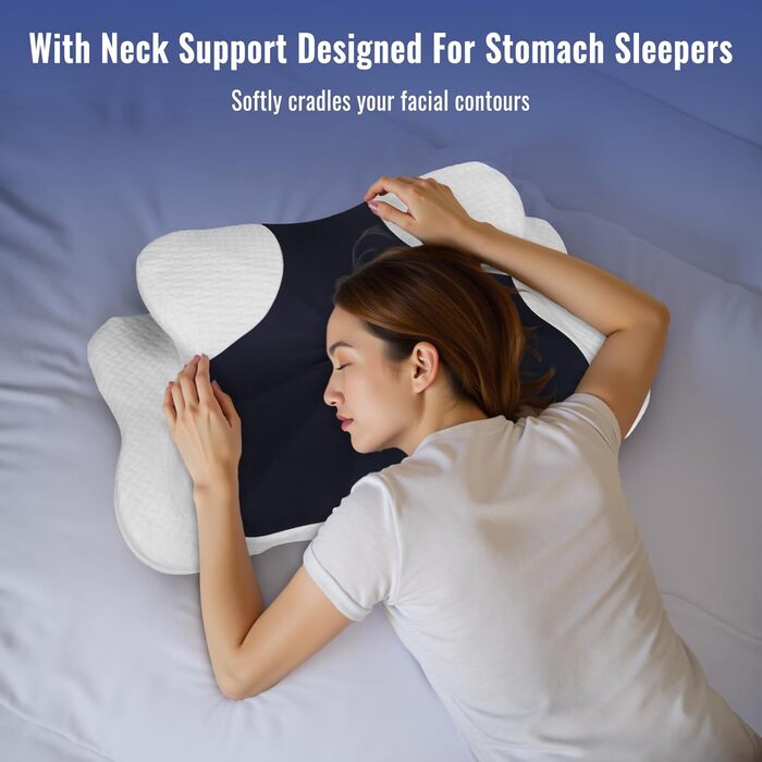 Подушка для шиї BESTISAN, ергономічна подушка для сну на боці з піни з ефектом пам&39яті для сну на боці, спині та животі зі знімним чохлом, темно-синя