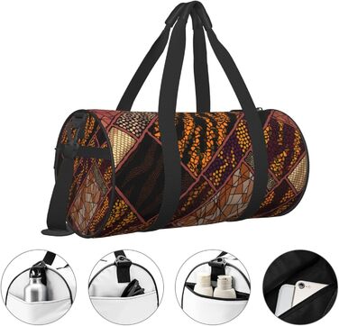 Спортивна сумка, дорожня сумка, в африканському стилі, з принтом печворк, сумка на нічліг, чорна, універсальний розмір, сумка для подорожей