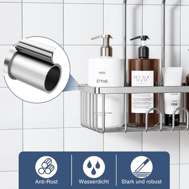Полиця для душу навісна, кошик для душу без свердління, тримач для душу, органайзер у ванну кімнату для шампуню, нержавіюча сталь SS304, 30x13x8,5 см