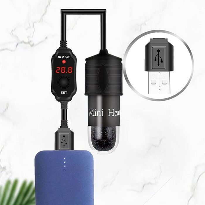 Міні-обігрівач для акваріума DONGKER, 10 Вт 5 В 2 А USB-обігрівач для акваріума, обігрівач для акваріума зі світлодіодним дисплеєм, занурювальний термостат з кварцового скла для акваріума об&39ємом 3 л