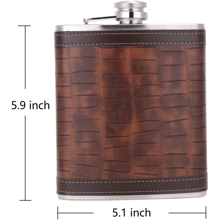 Фляжка з візерунком під крокодилячу шкіру, нержавіюча сталь, 510 мл/18 унцій, велика місткість, для віскі, лікеру, обгорнута штучною шкірою, TANEAXON 18 унцій E. Візерунок під крокодилячу шкіру