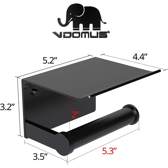 Тримач для туалетного паперу Vdomus з тримачем для мобільного телефону, алюміній з нержавіючої сталі, легке настінне кріплення з інтегрованою поличкою для телефону для будинку, квартири, автофургона, матово-чорний