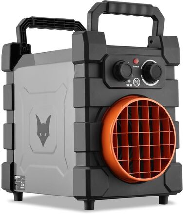 Електричний обігрівач FUXTEC FX-EH3, вентилятор-обігрівач з 2 рівнями нагріву 1500 Вт/3000 Вт, плавно регульований термостат, витрата повітря 284 м/год, клас захисту IP24, компактний та портативний для приміщень площею до 90 м