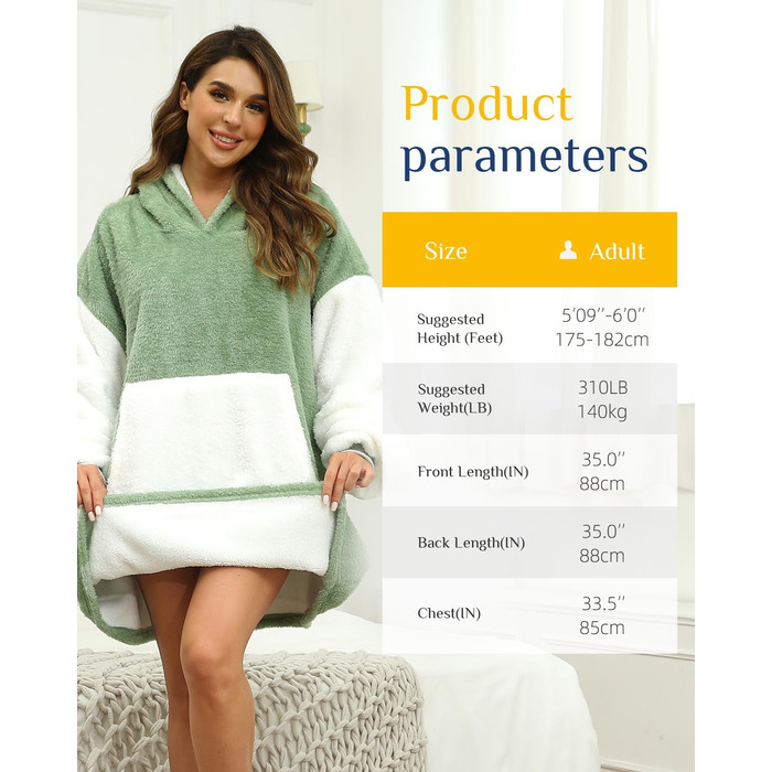 Ковдра з капюшоном Argstar Oversized, портативна ковдра, легка ковдра з капюшоном, затишна оксамитова ковдра, тепла толстовка з кишенею та еластичними рукавами для дорослих, жінок та чоловіків, шавлійно-зелена, один розмір