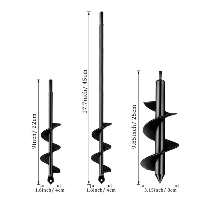 Шнек для акумуляторного шуруповерта 3 частини, садовий шнек для дрилі, бур для буріння з квітковою цибулиною, сівалка для акумуляторного шуруповерта, підлоговий шнек 8x30 см & 4x22 см & 4x45 см 3x11,8 дюйма 1,5 x 8,6 дюйма 1,5 x 17,7 дюйма