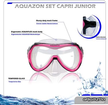 Високоякісний набір для сноркелінгу, набір для дайвінгу, набір для плавання, маска для сноркелінгу із загартованими лінзами, трубка з напівсухим верхом для дітей та підлітків віком 7-12 років, рожевий