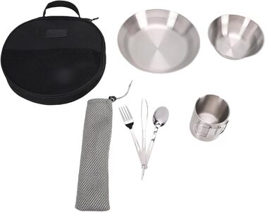 Набір посуду для кемпінгу Drfeify з нержавіючої сталі, портативний, дворівневий, комбінація посуду для пікніків, пляжних вечірок, міцний набір столових приборів для мандрівників, нержавіюча сталь 304, розмір 546 г