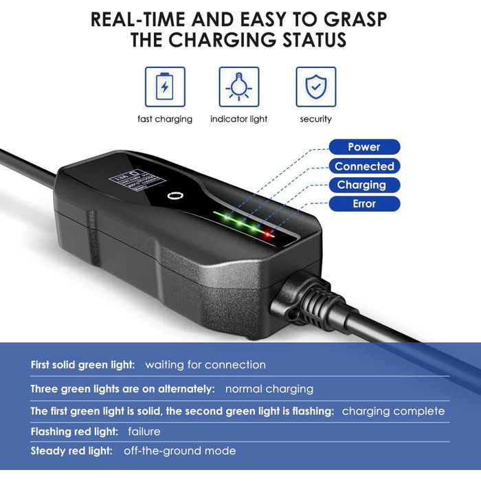 Зарядний кабель для електромобілів тип 2 7,5 м Zimking 6/8/10/13/16 А Регульовані зарядні пристрої для електромобілів з цифровим д