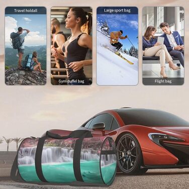 Спортивна сумка для подорожей, малюнок Водоспад, чорна, універсальний розмір