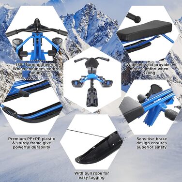 Санки Qdreclod Snowracer з 2-ножним гальмом і кермом Санки дитячі Санки з кермом для дітей Дорослі Лижні санки Санки переносні Сан