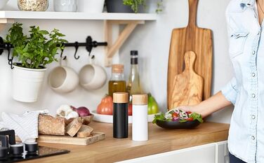 Набір млинів для солі та перцю 2 шт., Млин для березових спецій у скандинавському дизайні, регульований керамічний подрібнювач, подрібнювач, ненаповнений та багаторазовий - чорний/білий