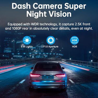 Автомобільна відеореєстраторна камера спереду ззаду, автомобільна камера WiFi/APP управління подвійною відеореєстраторною камерою