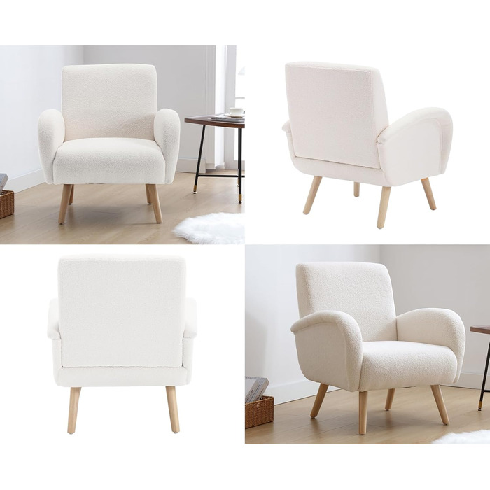 Крісло-гойдалка Chairus зі штучного хутра, крісло з відкидною спинкою для вітальні, м&39яке крісло, одномісний диван для спальні, акцентне крісло, крісло-реклайнер з дерев&39яними ніжками (біле), штучне хутро біле