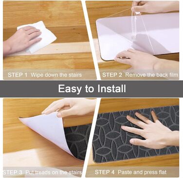 Килимки для сходів 76x20 см, самоклеючі протиковзкі килимки для сходів для використання в приміщенні, можна прати в пральній машині, 100 поліестер, основа TPE, захисний килимок для сходів для дітей та собак (розмір), 15 шт.