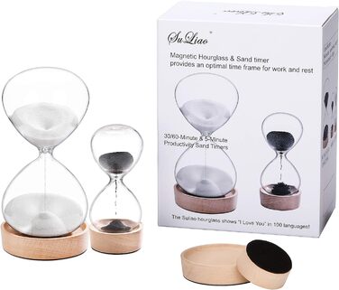 Пісочний годинник SuLiao для Uten, Поворотний на 720, Старовинний білий пісочний годинник, Вінтажний пісочний годинник 1 Hora Reloj de Arena, Великий метал, Пісочне скло, Офіс, Письмовий стіл, Дім, Весільне оформлення (Чорний, ЧОРНИЙ-30 хв і БІЛИЙ-5 хв)