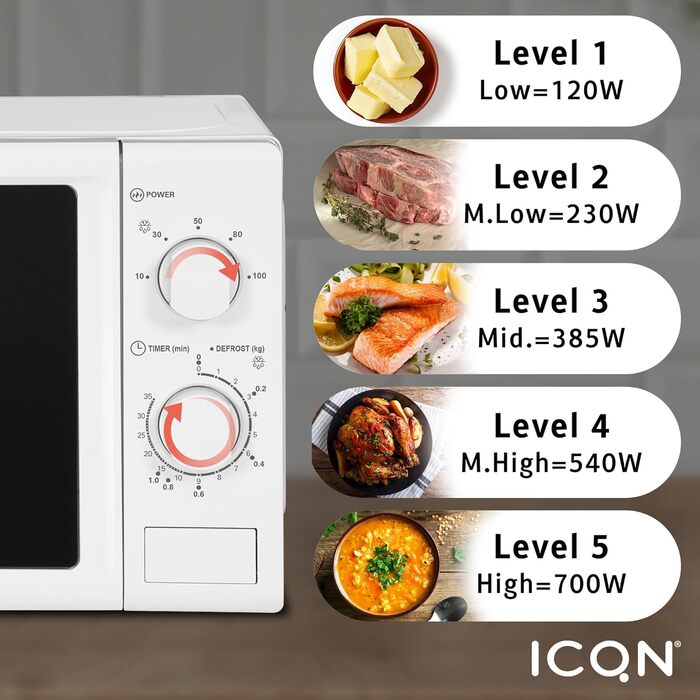 Мікрохвильова піч Solo, варильна камера 20 л, 5 рівнів потужності, компактна мікрохвильова піч, білий, з таймером, механічний